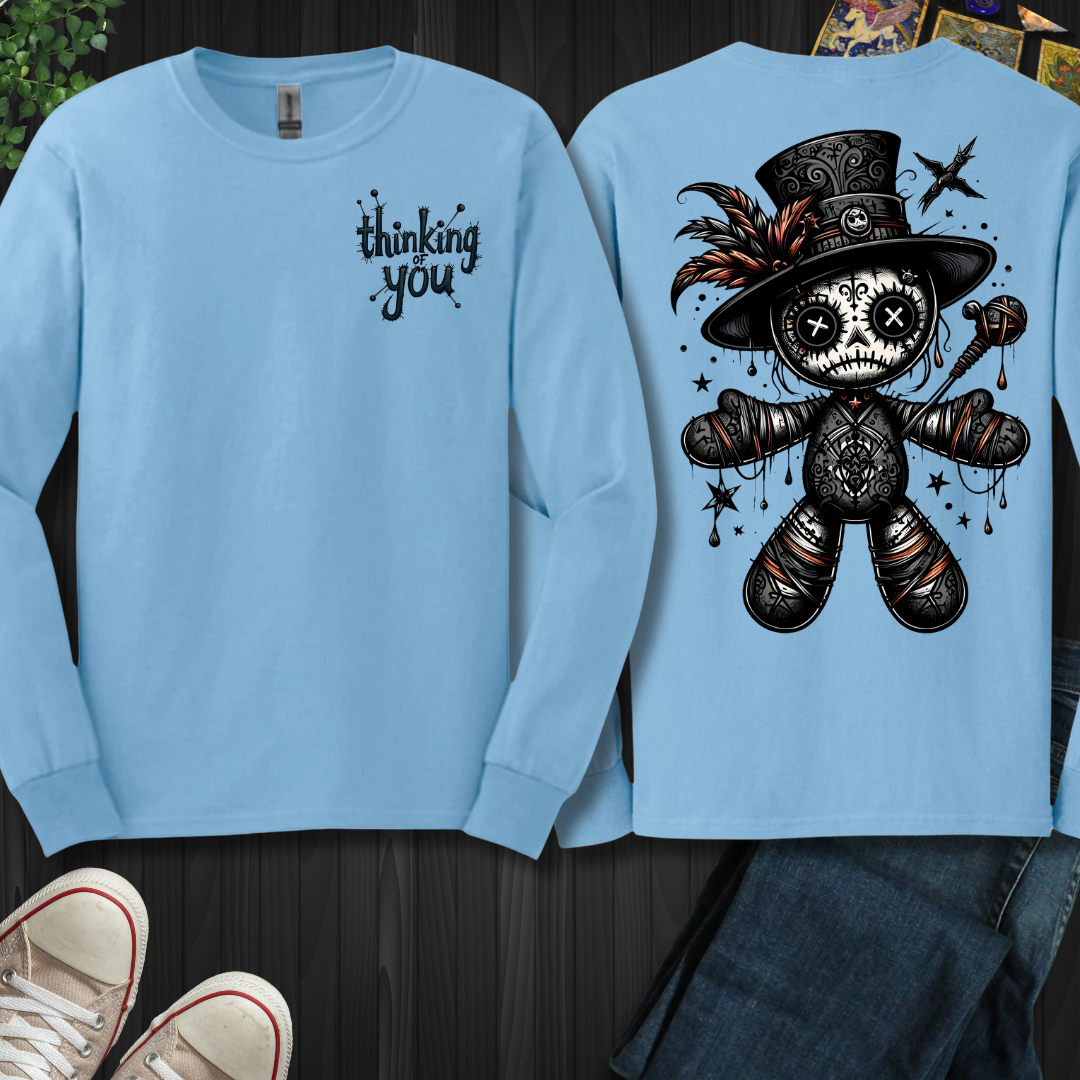 Thinking of You Voodoo Doll Front and Back Long Sleeve Tee