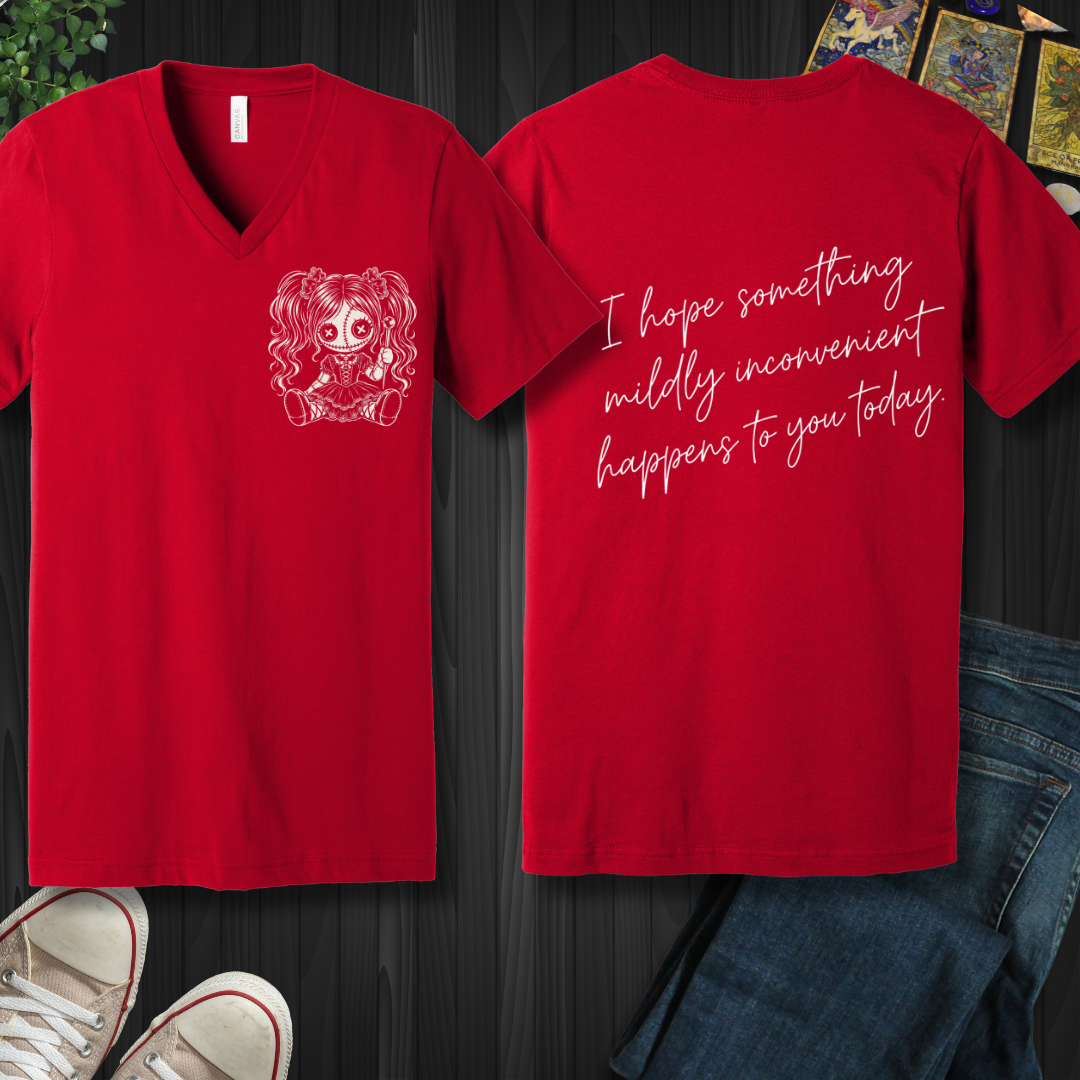 Something Mildly Inconvenient (front and back) V-Neck Tee