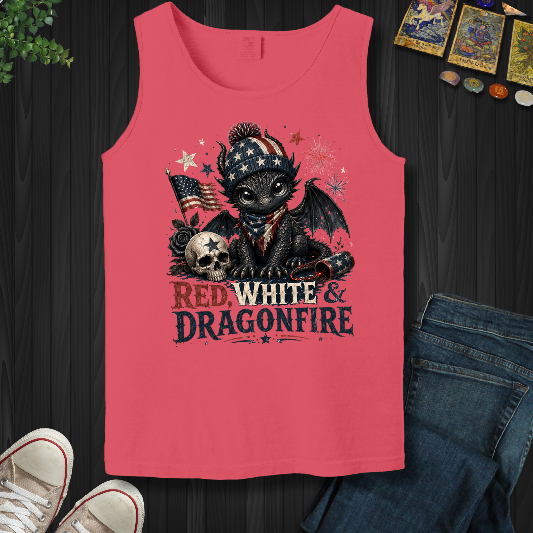 Red,White And Dragonfire- Tank Top