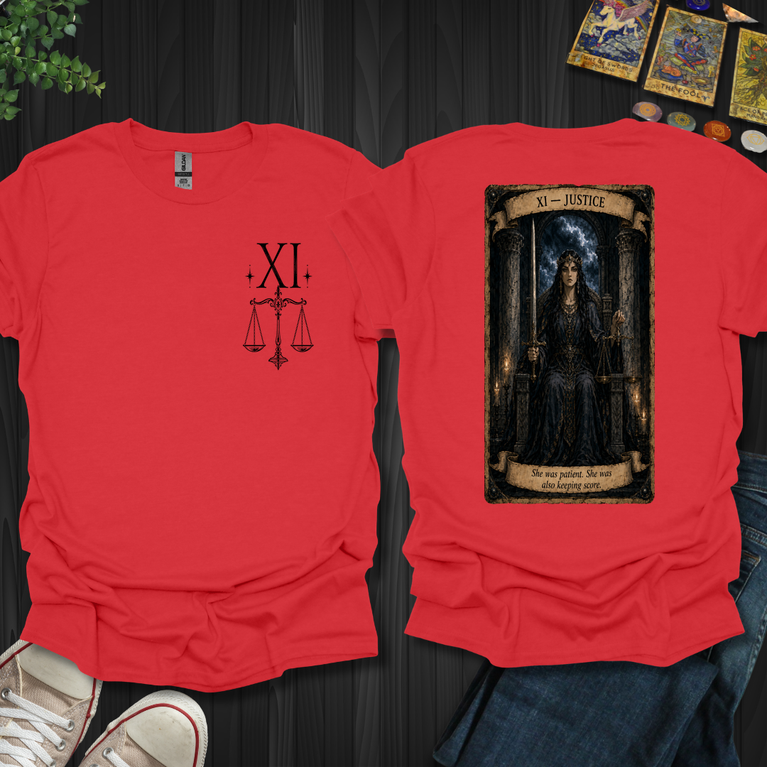 Justice Dark Tarot Series Front and Back T-Shirt