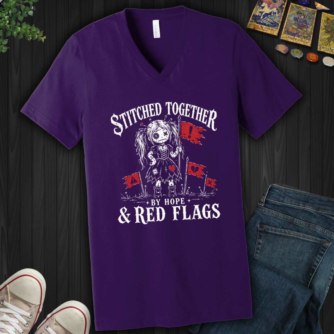 Stitched Together By Hope And Red Flags- V-Neck