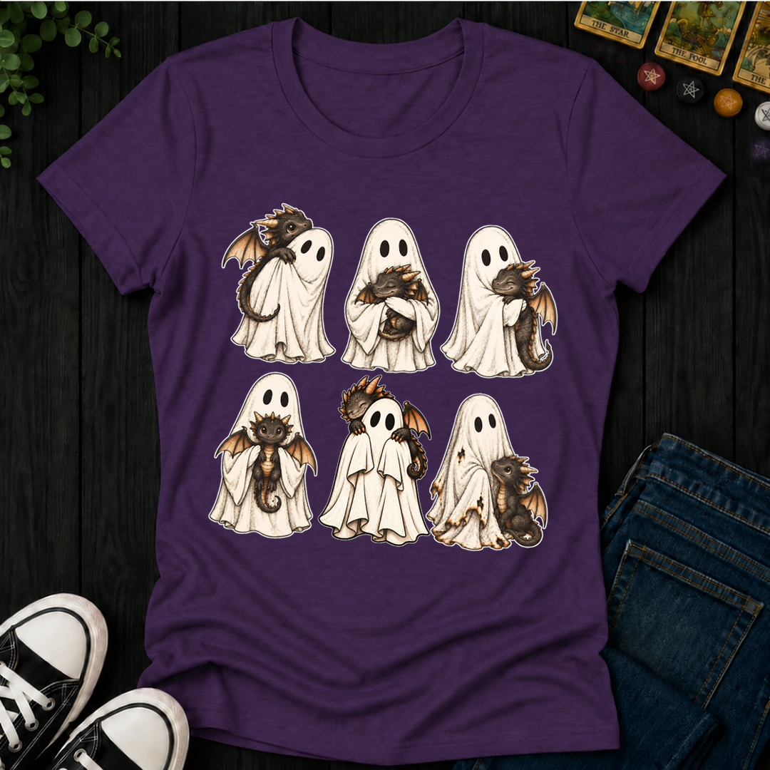 Ghost With Baby Dragon- Women's Fitted Tee