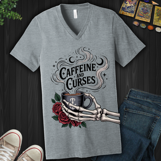 Caffeine and Curses V-Neck Tee