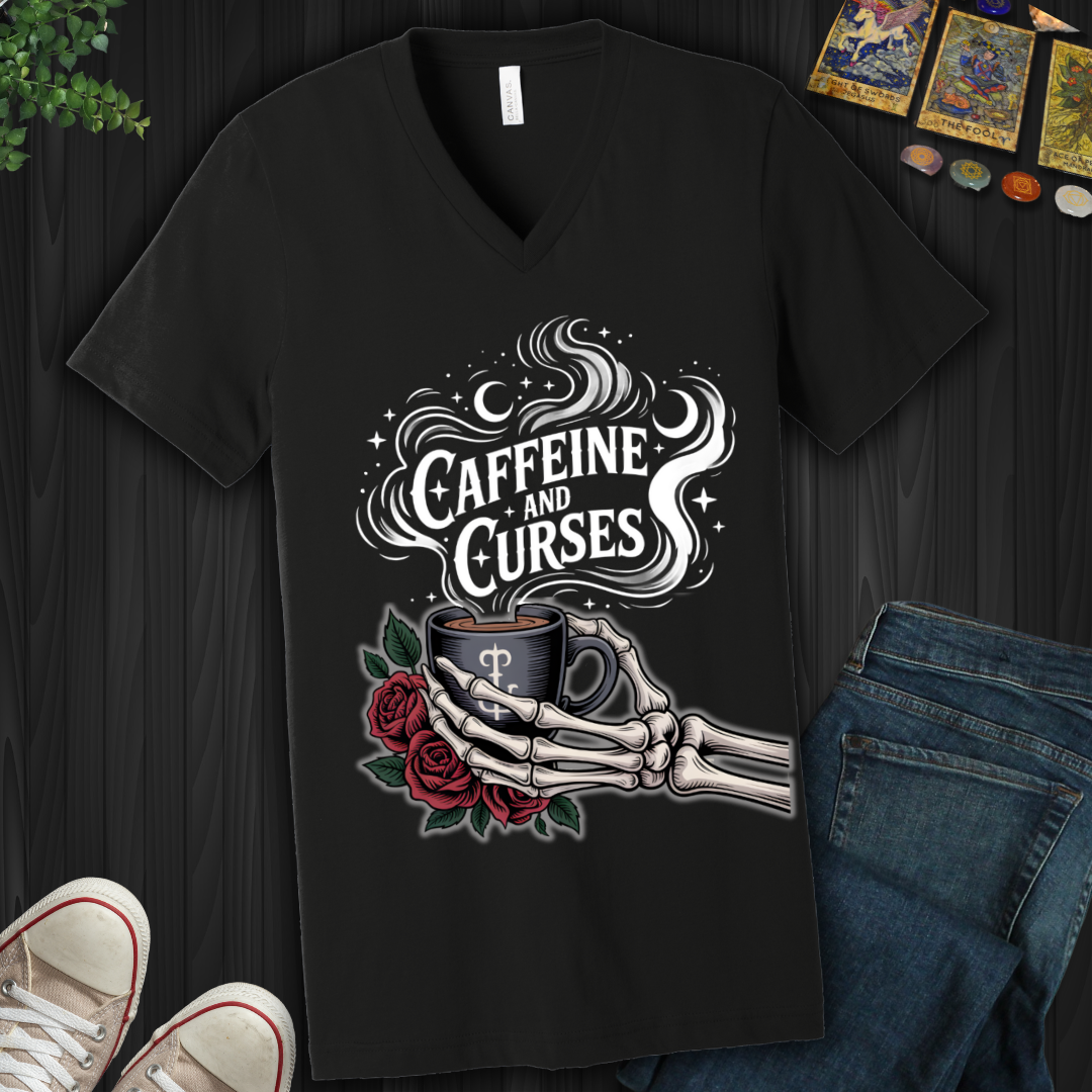 Caffeine and Curses V-Neck Tee