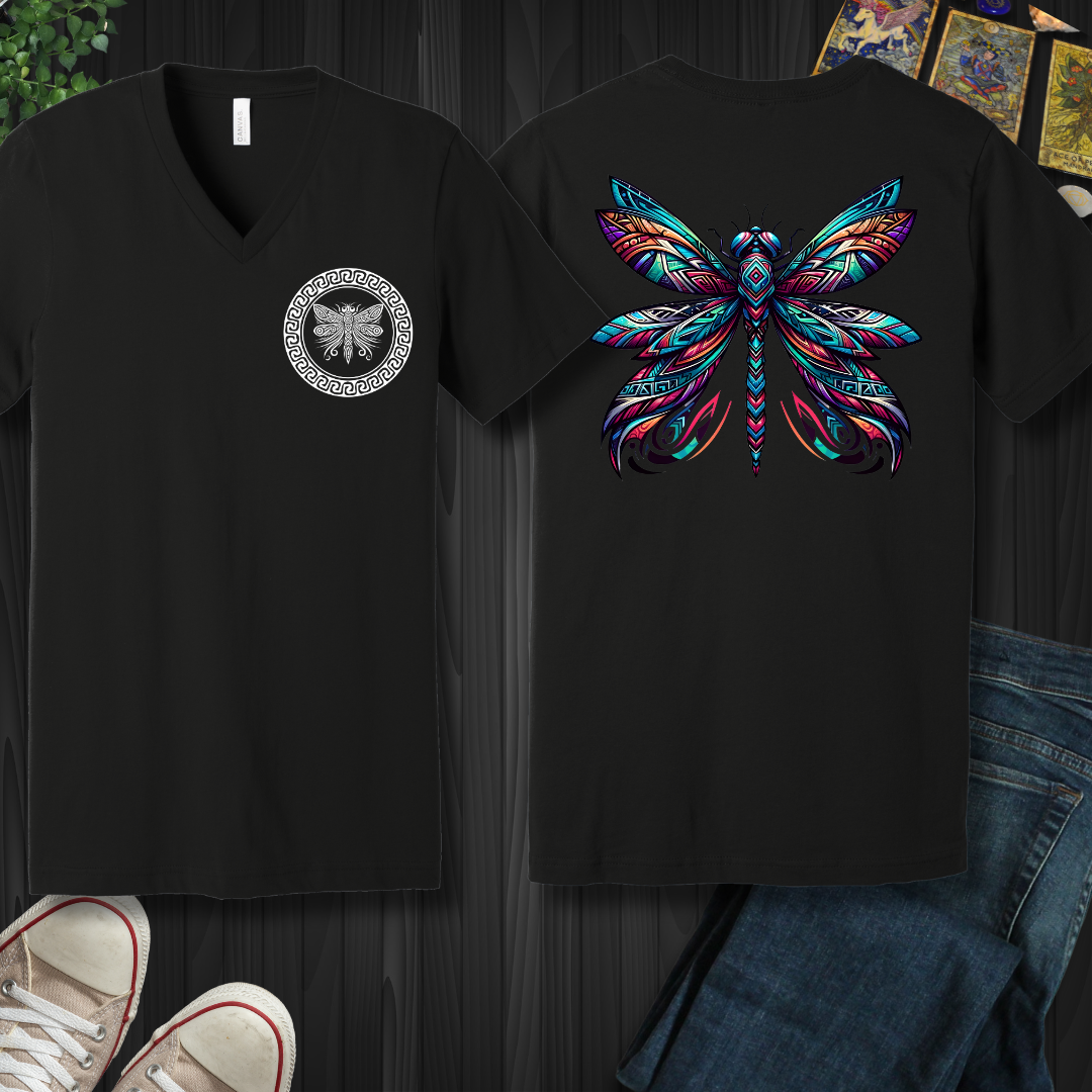 Tribal Dragonfly V-Neck Tee