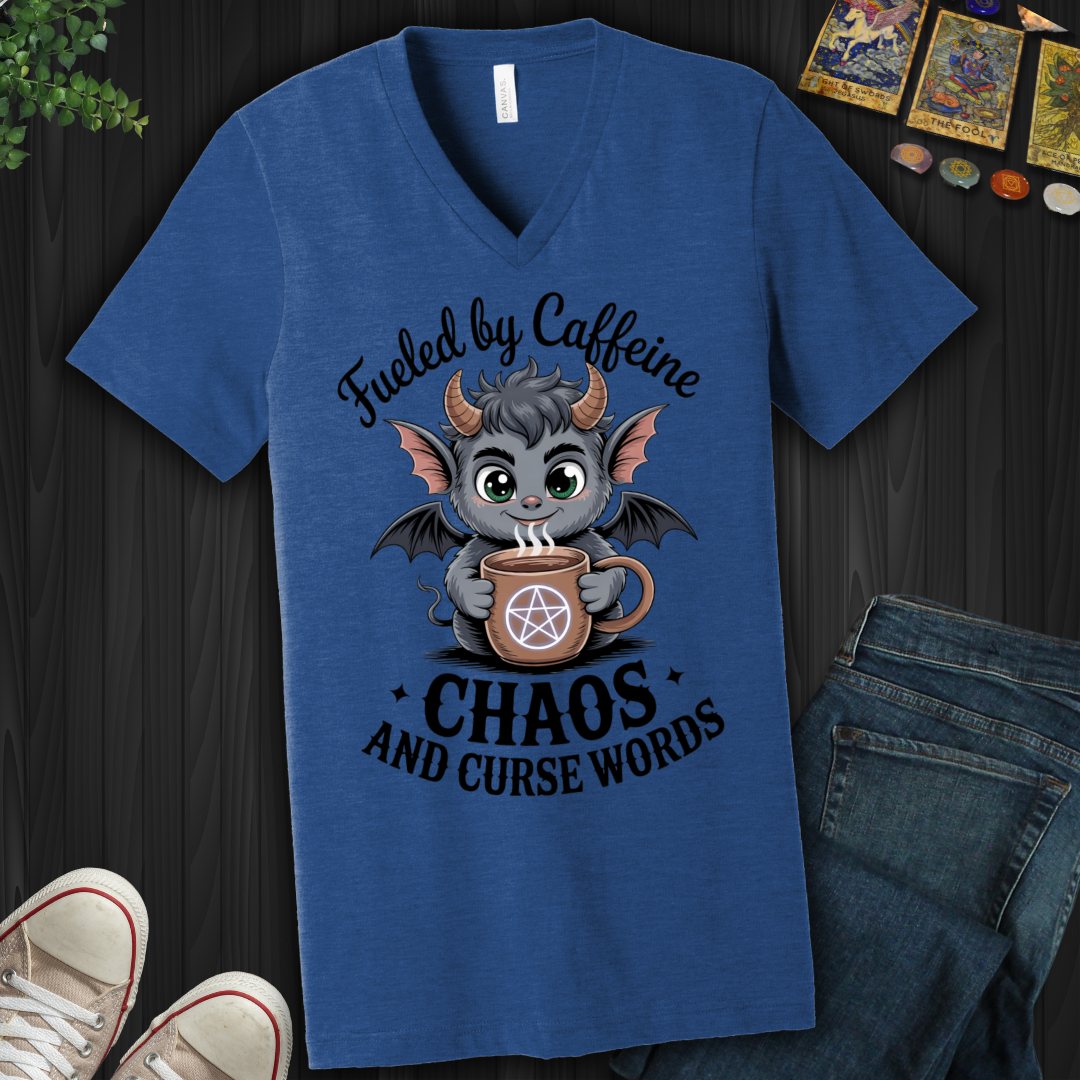 Fueled By Caffeine, Chaos and Curse Words V-Neck Tee