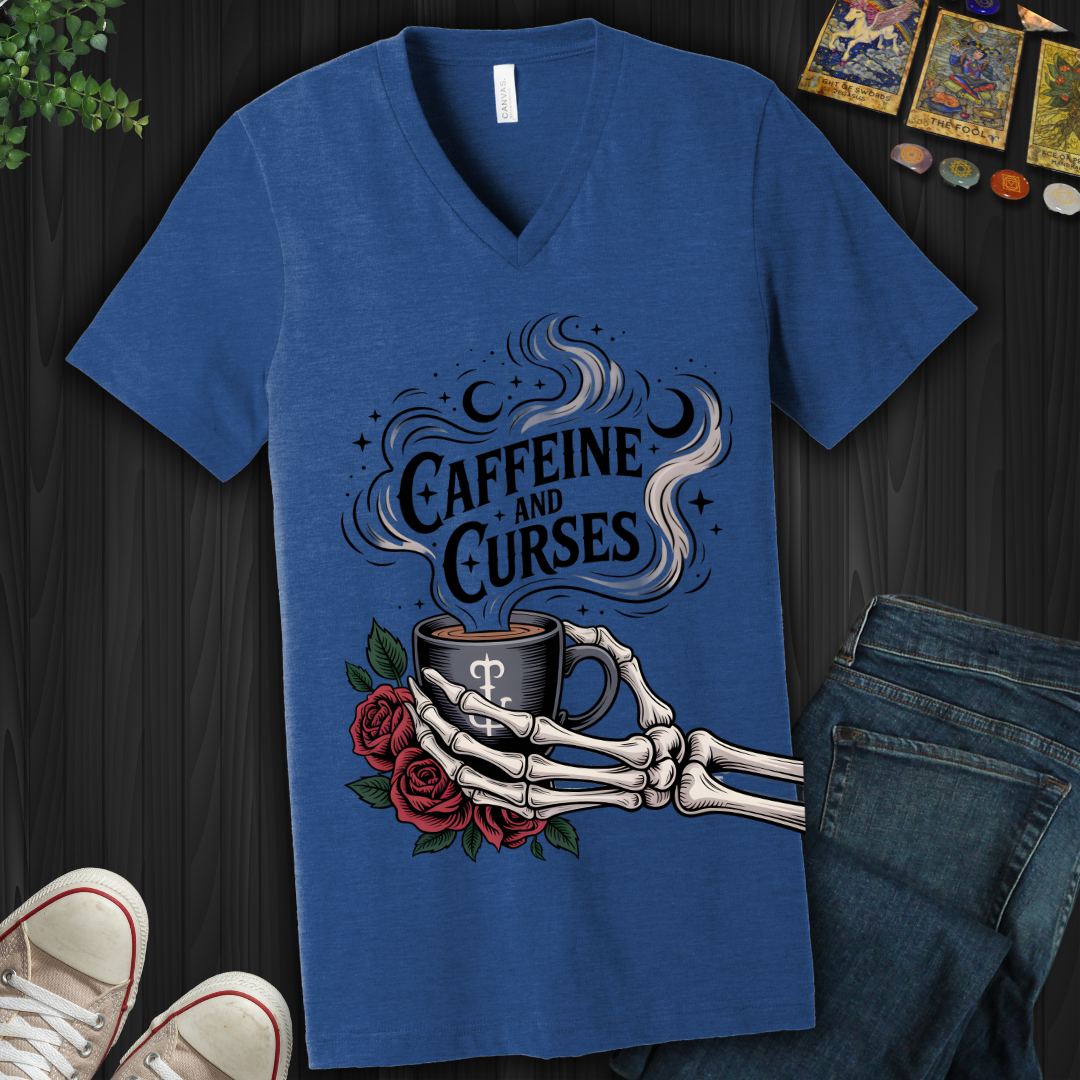 Caffeine and Curses V-Neck Tee
