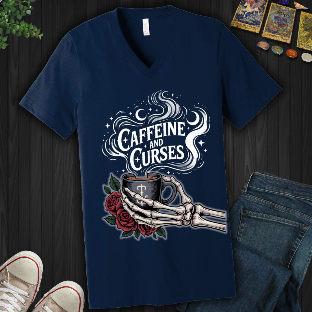 Caffeine and Curses V-Neck Tee