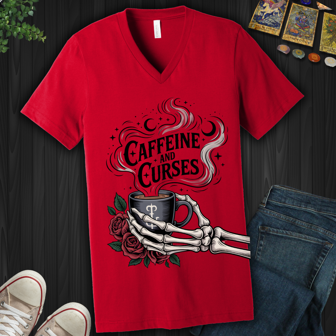 Caffeine and Curses V-Neck Tee