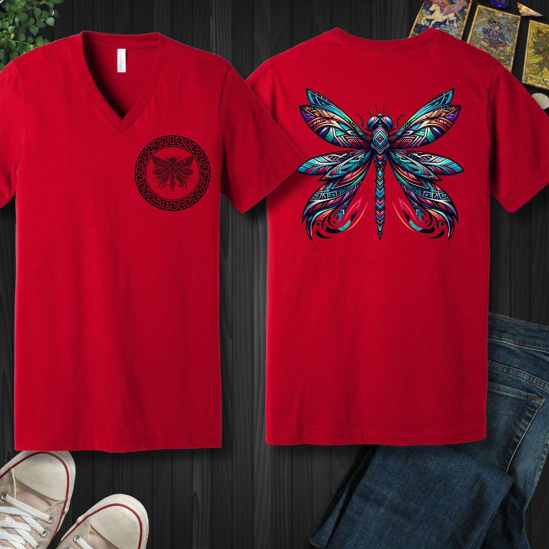 Tribal Dragonfly V-Neck Tee