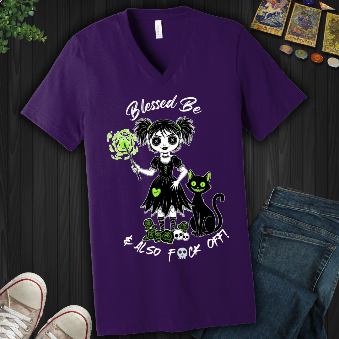 Blessed Be And F-Off V-Neck Tee