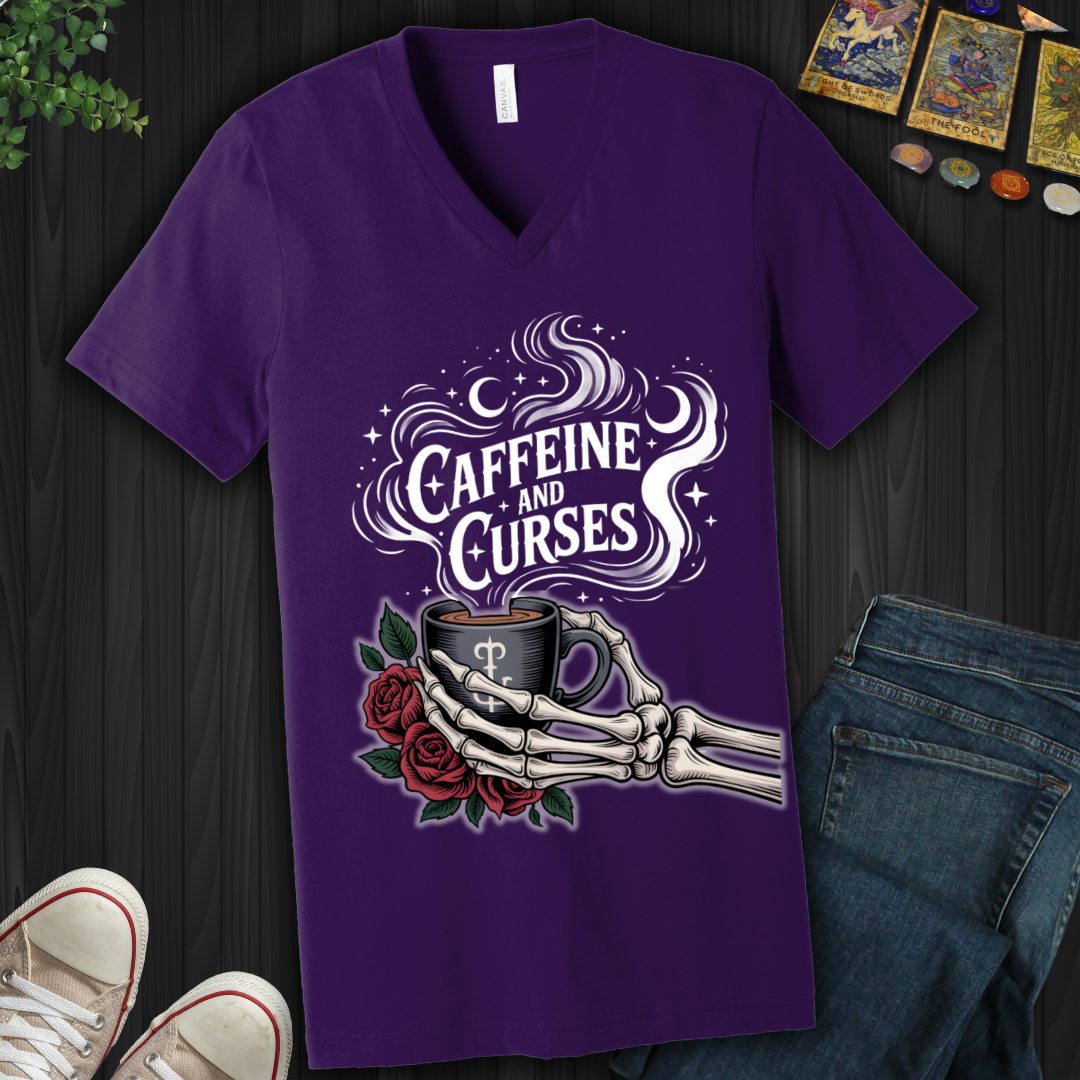 Caffeine and Curses V-Neck Tee