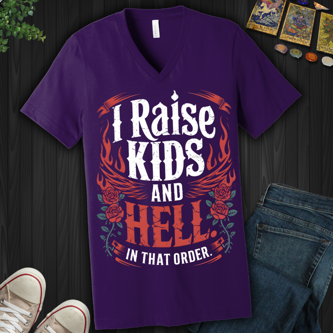 Raise Kids And Raise Hell V-Neck Tee