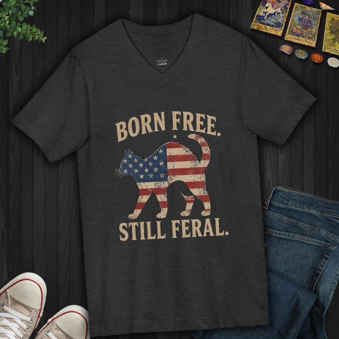 Born Free, Still Feral Flag Cat- V-Neck