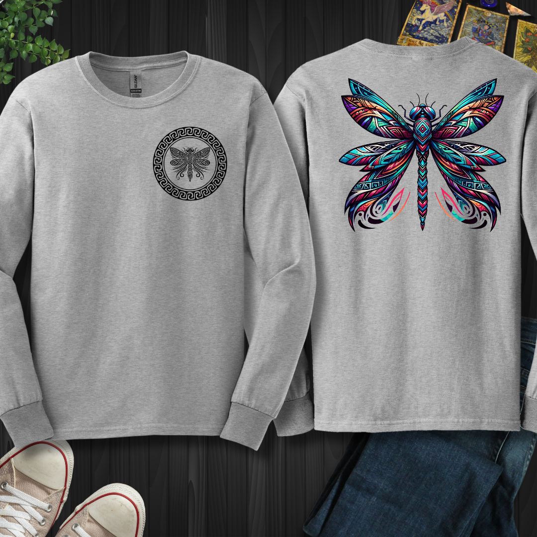 Tribal Dragonfly Front and Back Long Sleeve Tee
