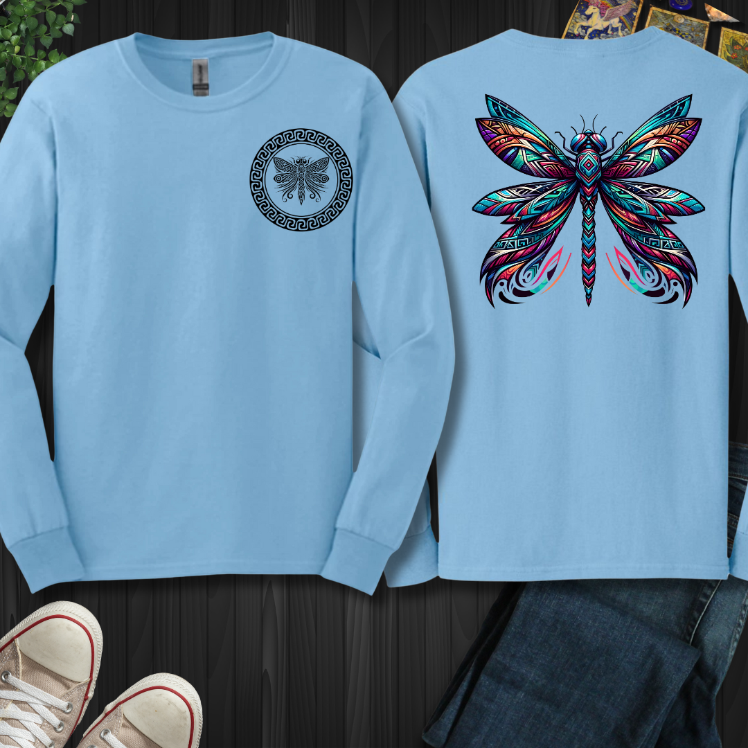 Tribal Dragonfly Front and Back Long Sleeve Tee