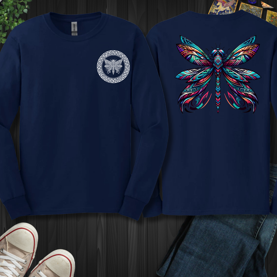 Tribal Dragonfly Front and Back Long Sleeve Tee