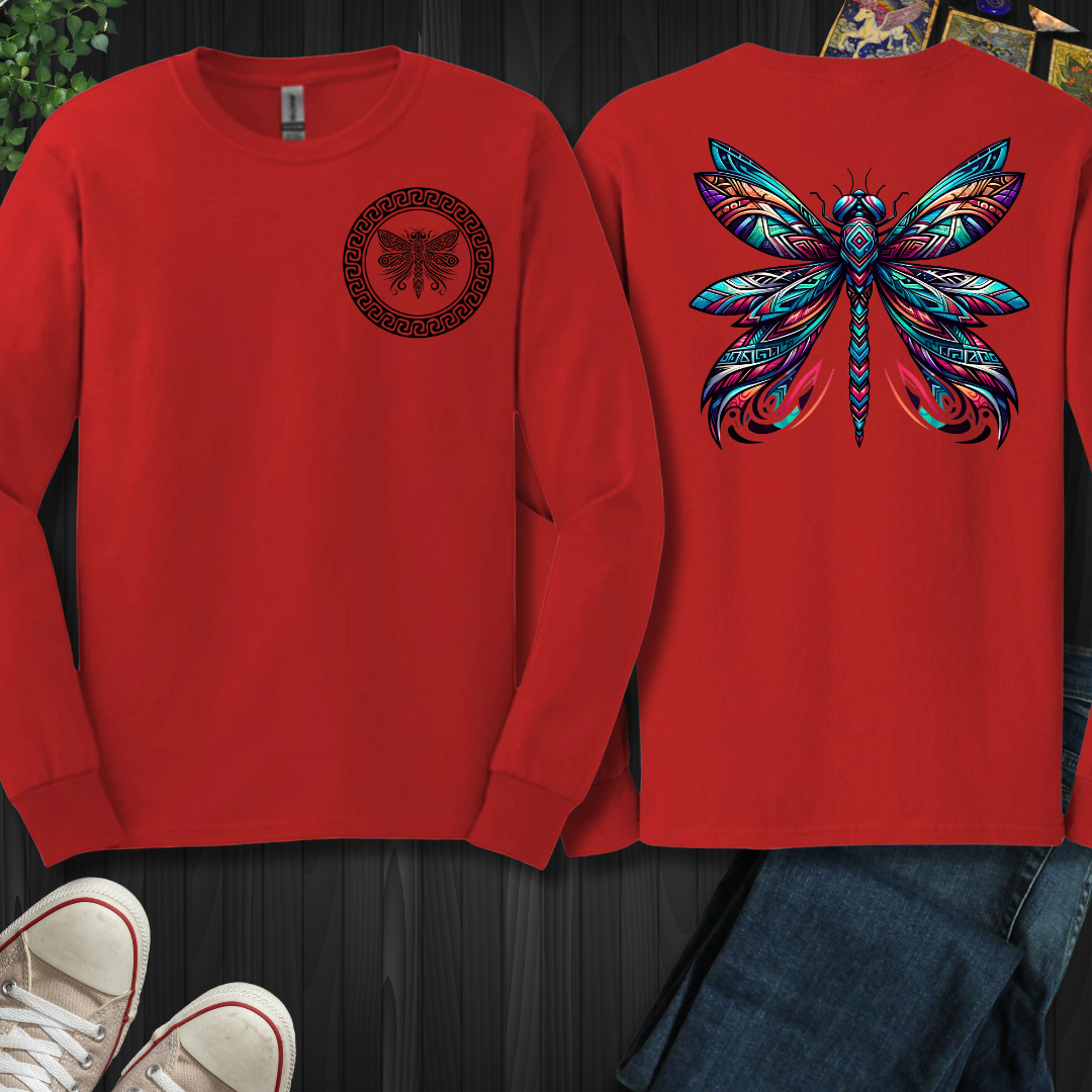 Tribal Dragonfly Front and Back Long Sleeve Tee