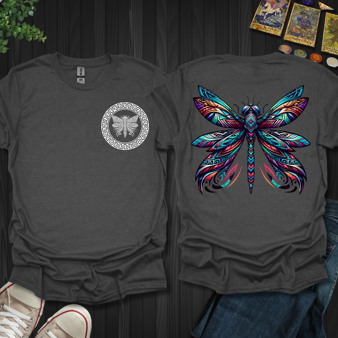 Tribal Dragonfly-(white front) Front and Back T-Shirt