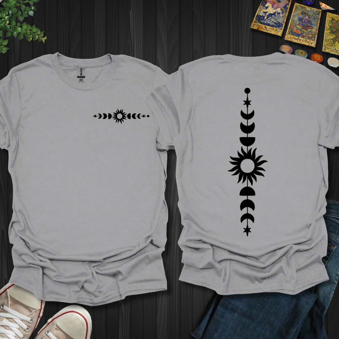 Boho Sun, Moon And Star front and back T-Shirt