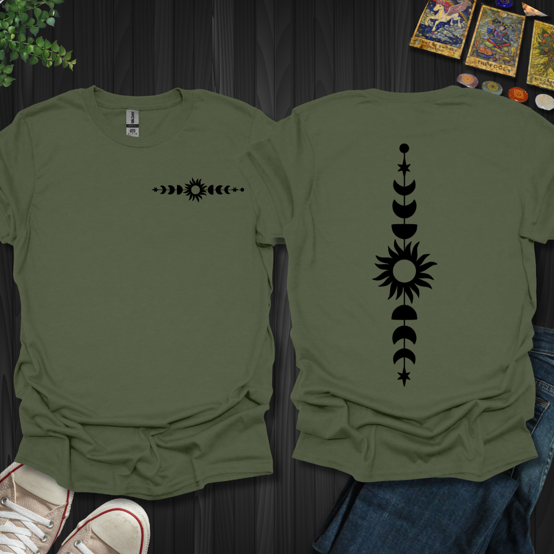 Boho Sun, Moon And Star front and back T-Shirt