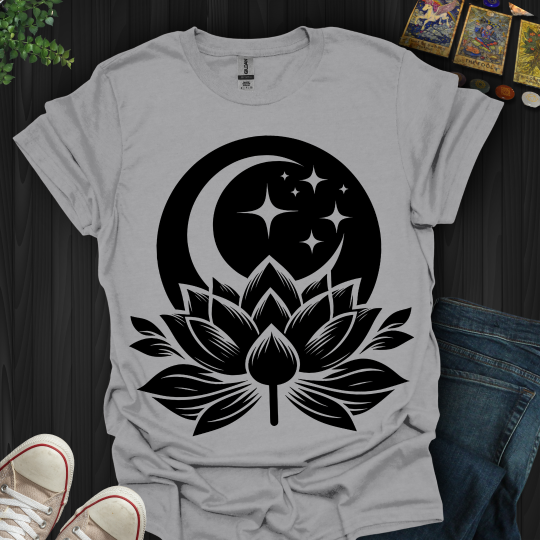 Blossoming Lotus Under the Moon and Stars T-Shirt