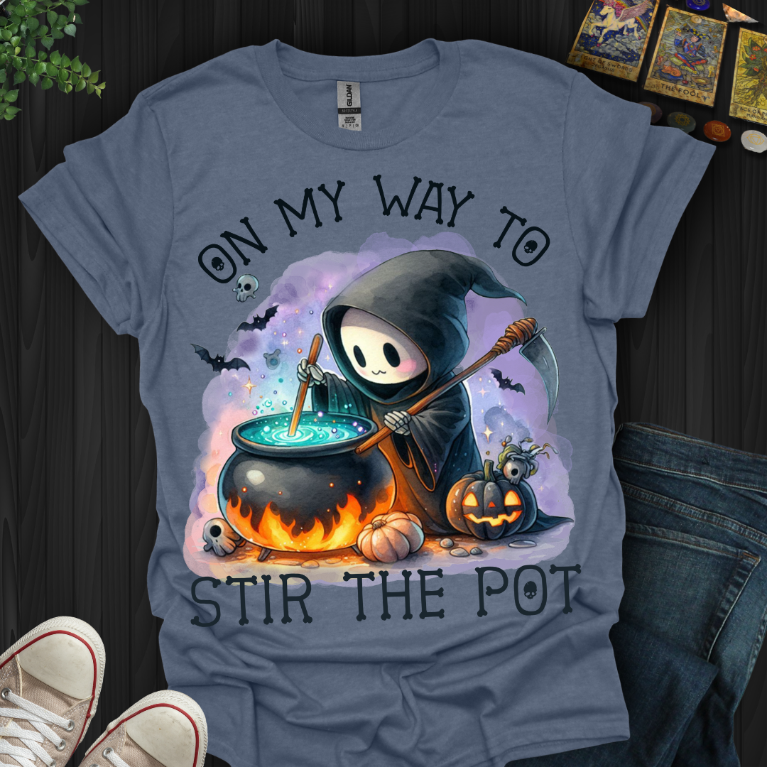 On My Way To Stir The Pot Grim Reaper T-Shirt