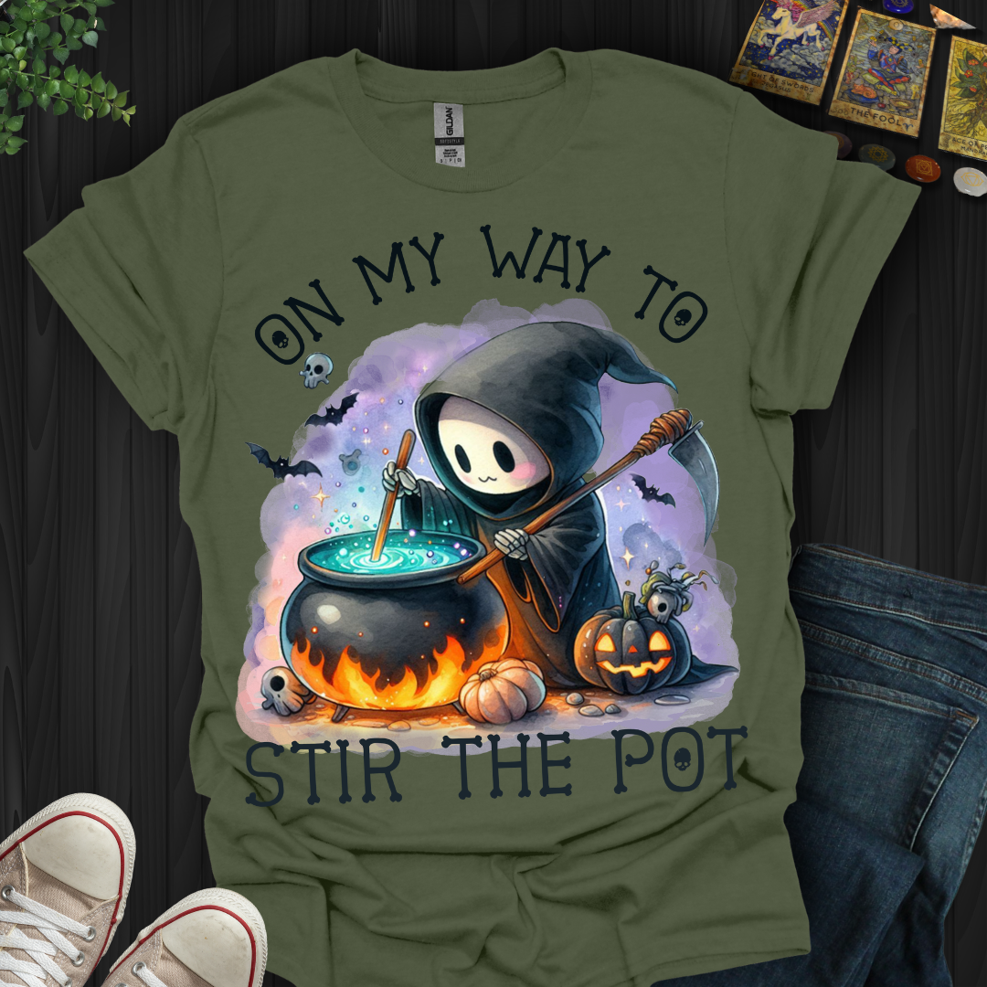 On My Way To Stir The Pot Grim Reaper T-Shirt