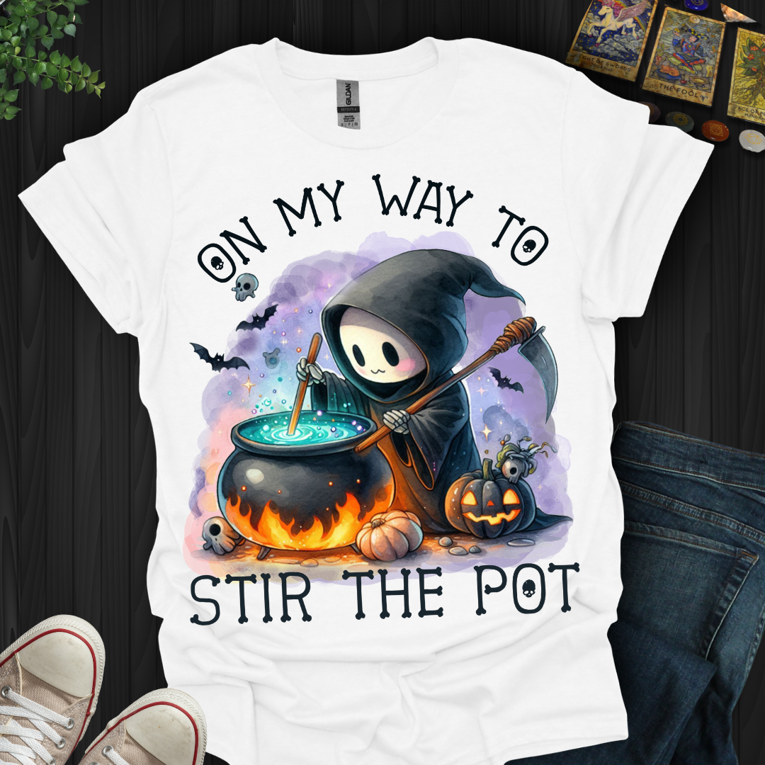 On My Way To Stir The Pot Grim Reaper T-Shirt