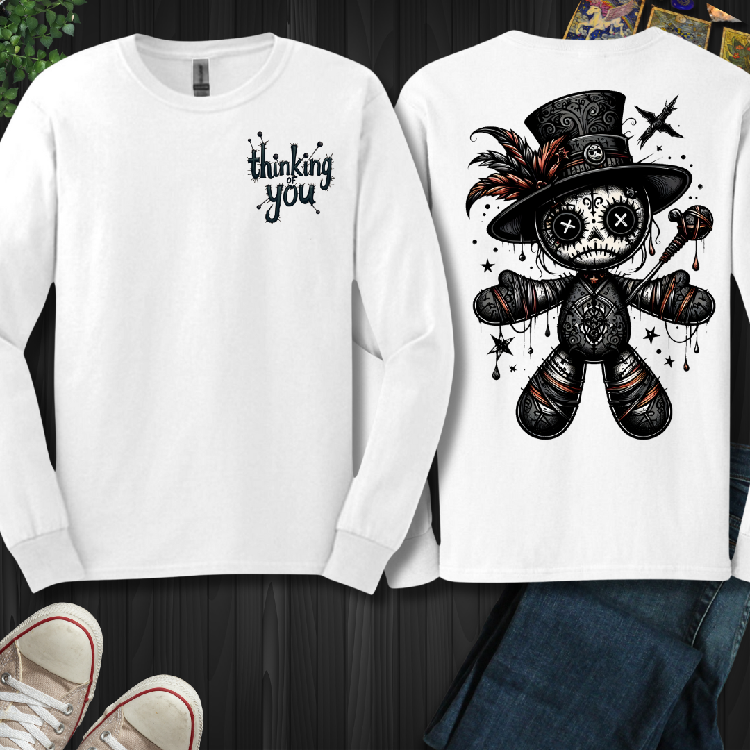 Thinking of You Voodoo Doll Front and Back Long Sleeve Tee