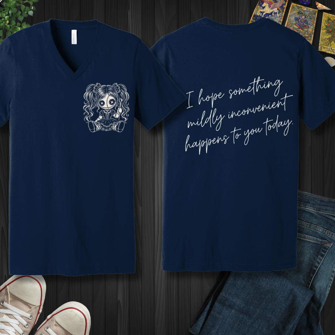 Something Mildly Inconvenient (front and back) V-Neck Tee