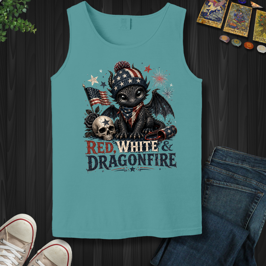 Red,White And Dragonfire- Tank Top