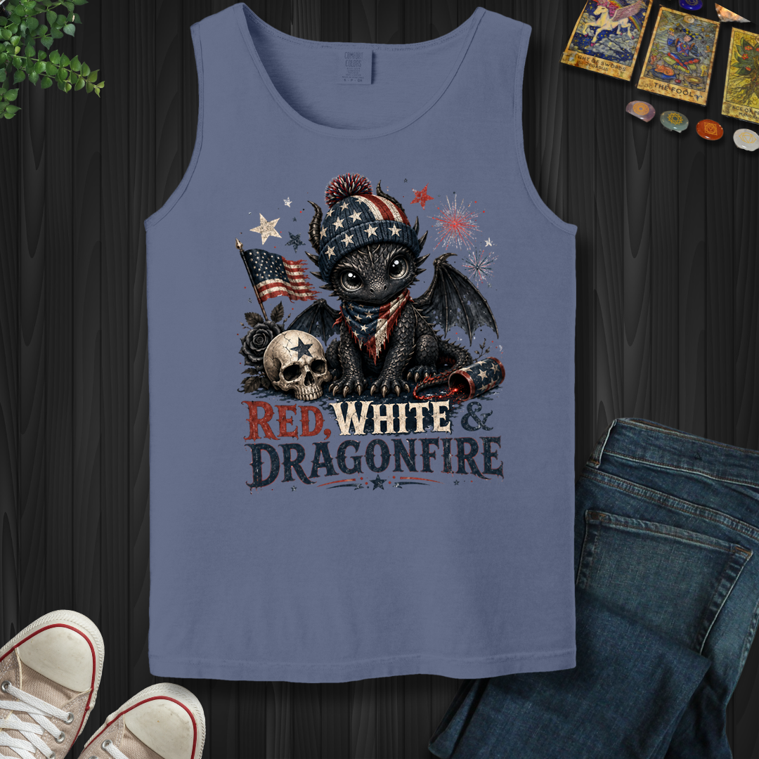 Red,White And Dragonfire- Tank Top