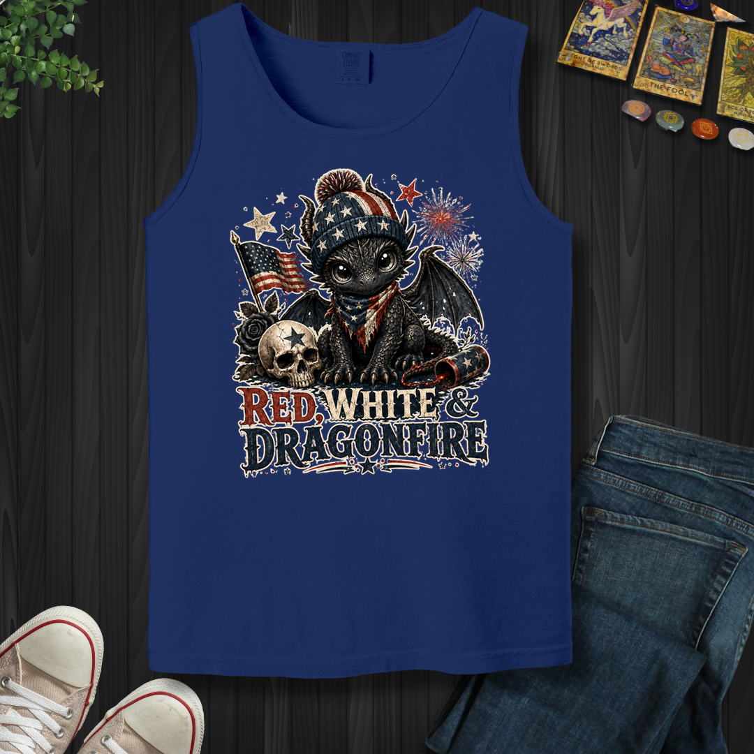 Red,White And Dragonfire- Tank Top