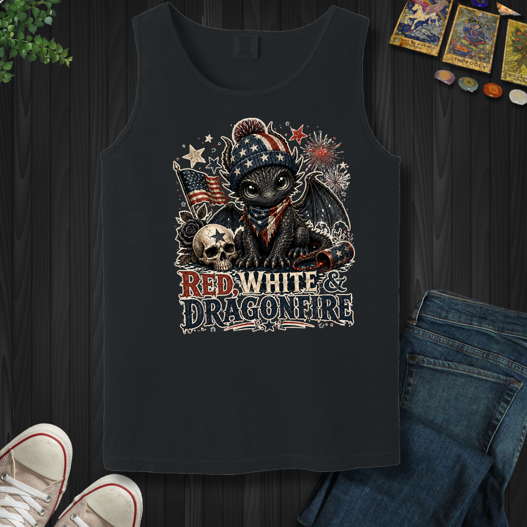 Red,White And Dragonfire- Tank Top