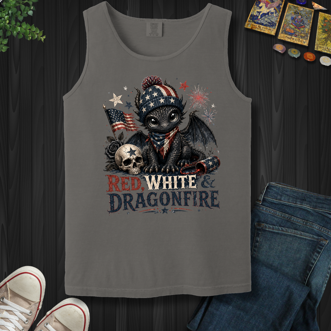 Red,White And Dragonfire- Tank Top