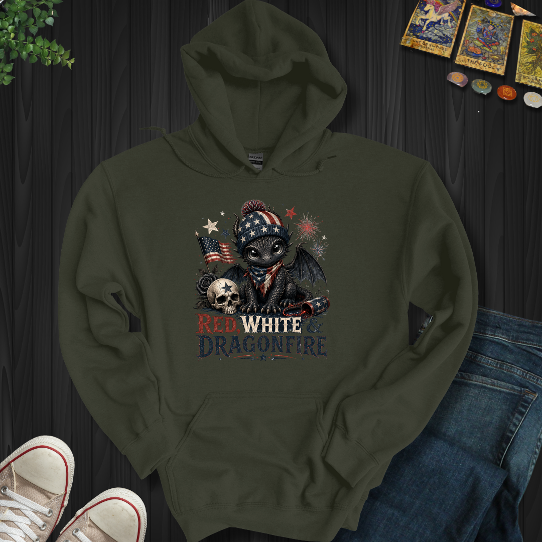 Red,White And Dragonfire- Hooded Sweatshirt