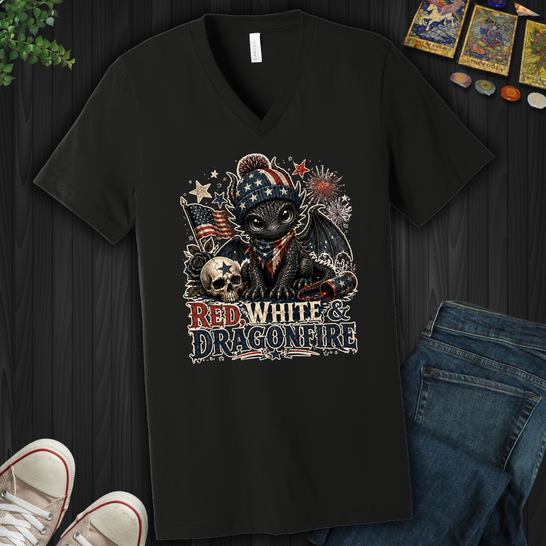 Red,White And Dragonfire- V-Neck