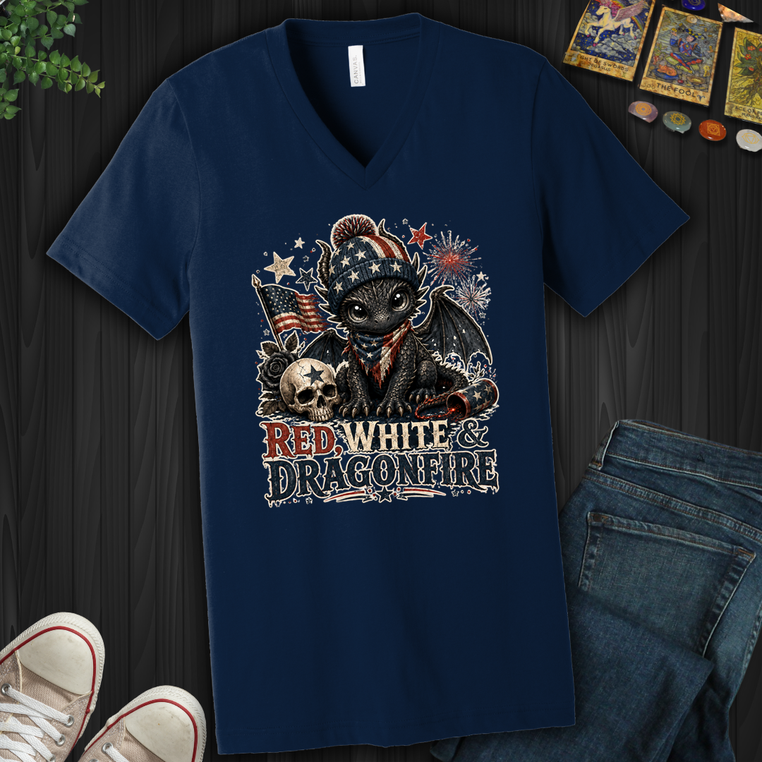 Red,White And Dragonfire- V-Neck