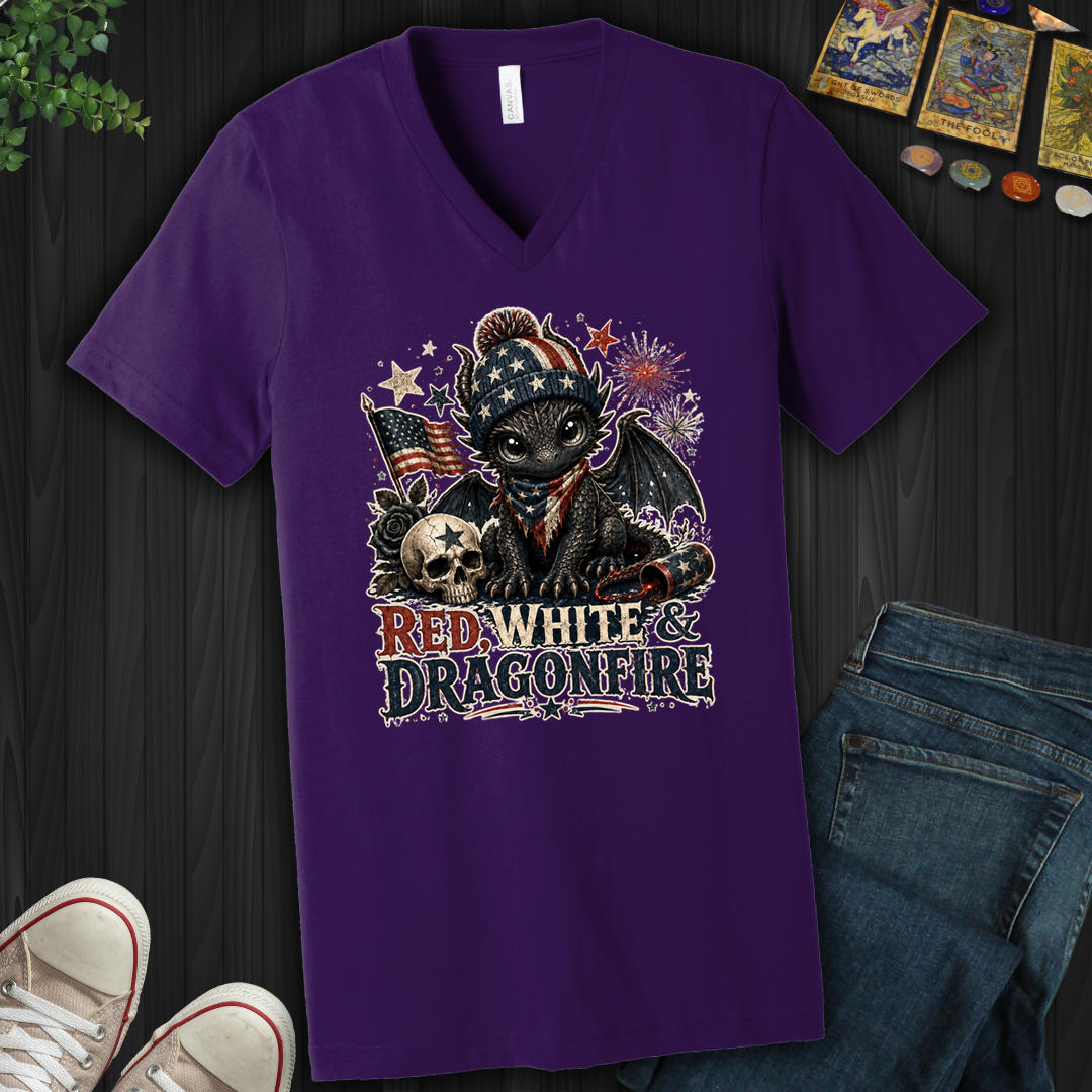 Red,White And Dragonfire- V-Neck
