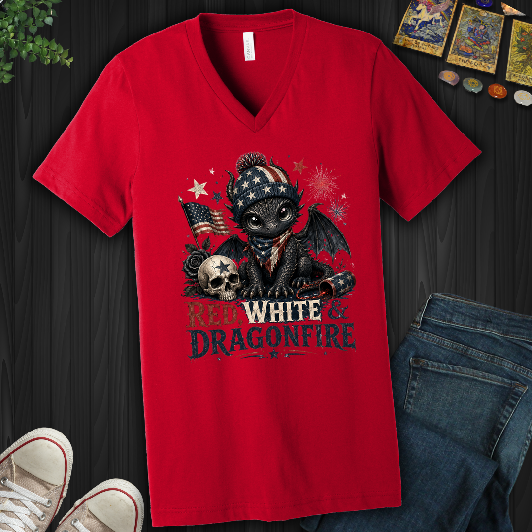 Red,White And Dragonfire- V-Neck