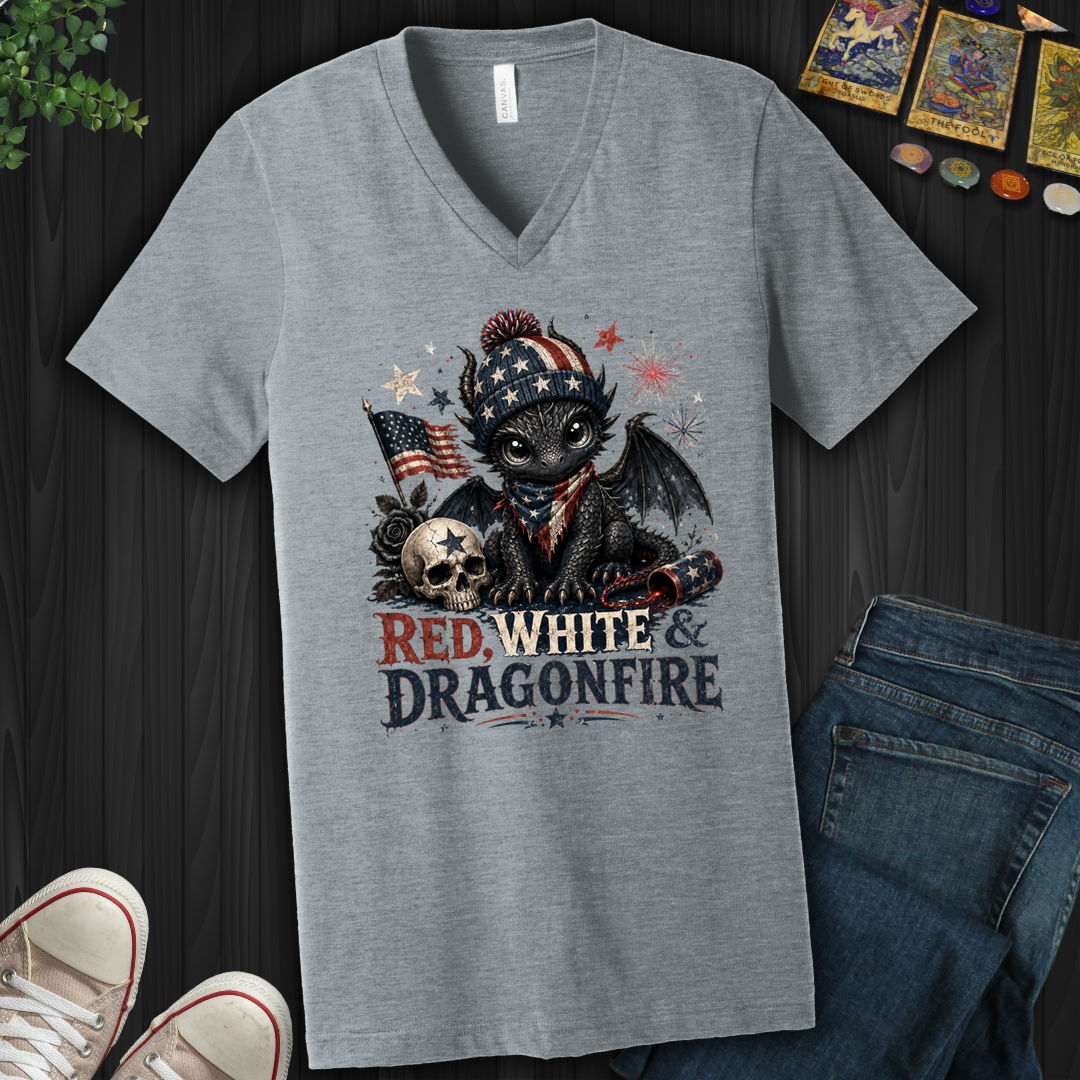 Red,White And Dragonfire- V-Neck
