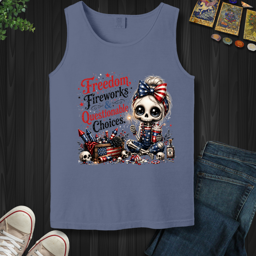 Freedom, Fireworks, And Questionable Choices- Tank Top