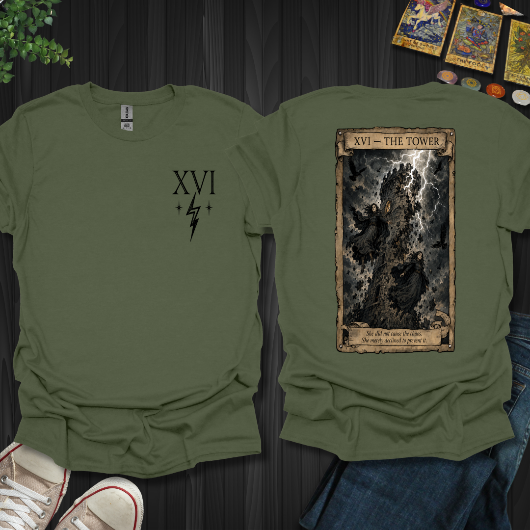 The Tower Dark Tarot Series Front and Back T-Shirt