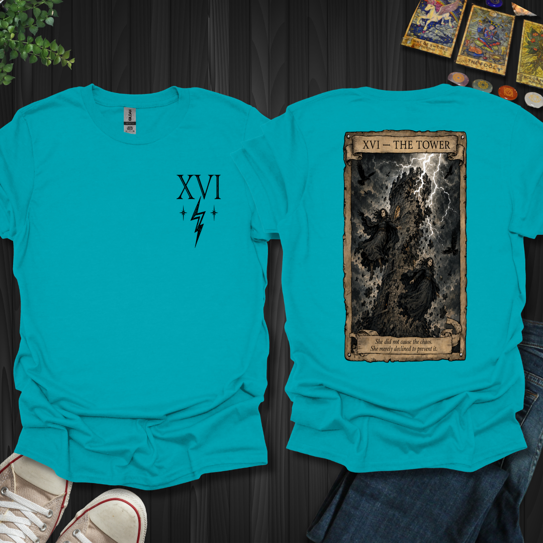 The Tower Dark Tarot Series Front and Back T-Shirt