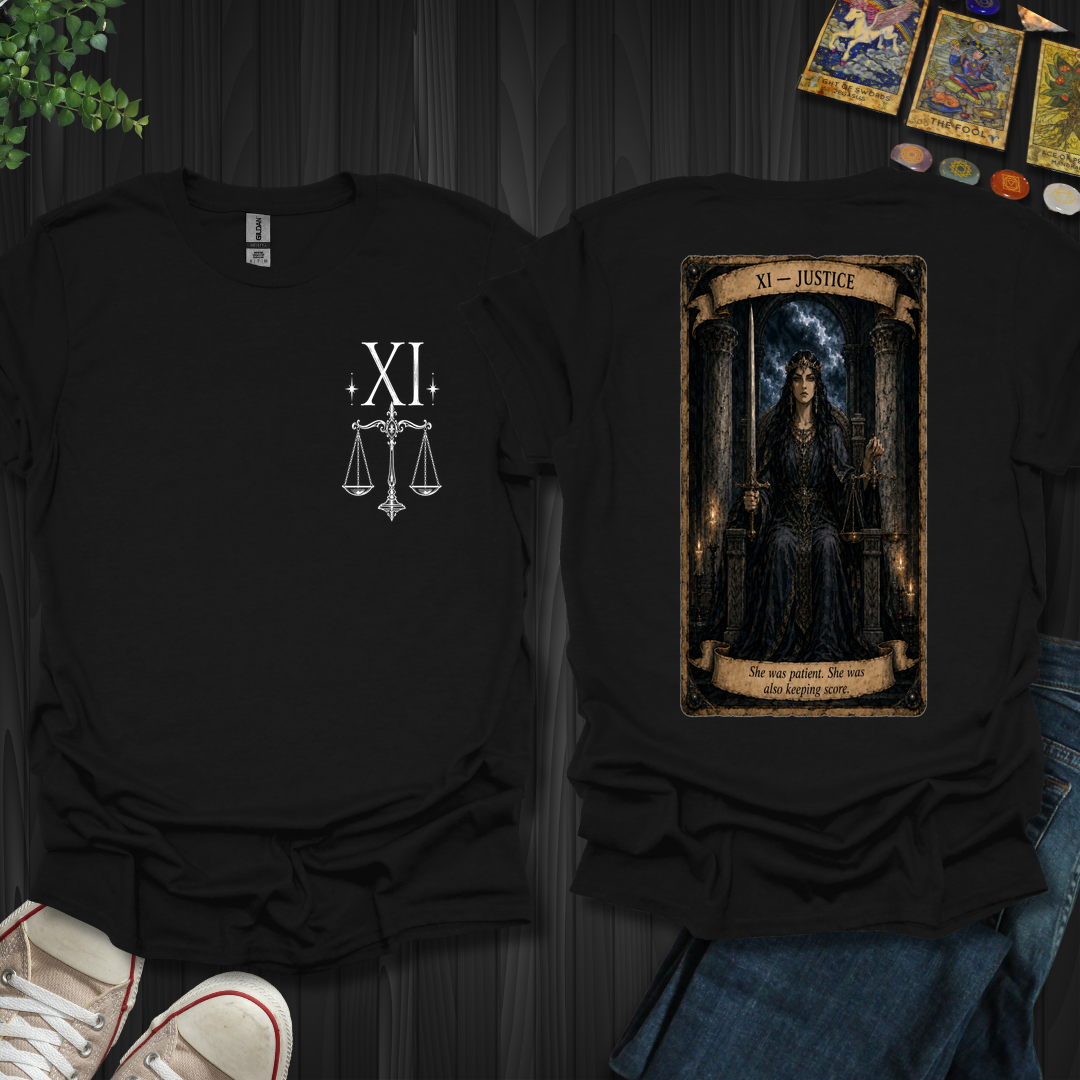 Justice Dark Tarot Series Front and Back T-Shirt