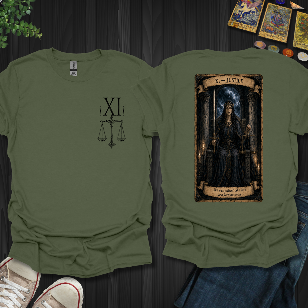 Justice Dark Tarot Series Front and Back T-Shirt