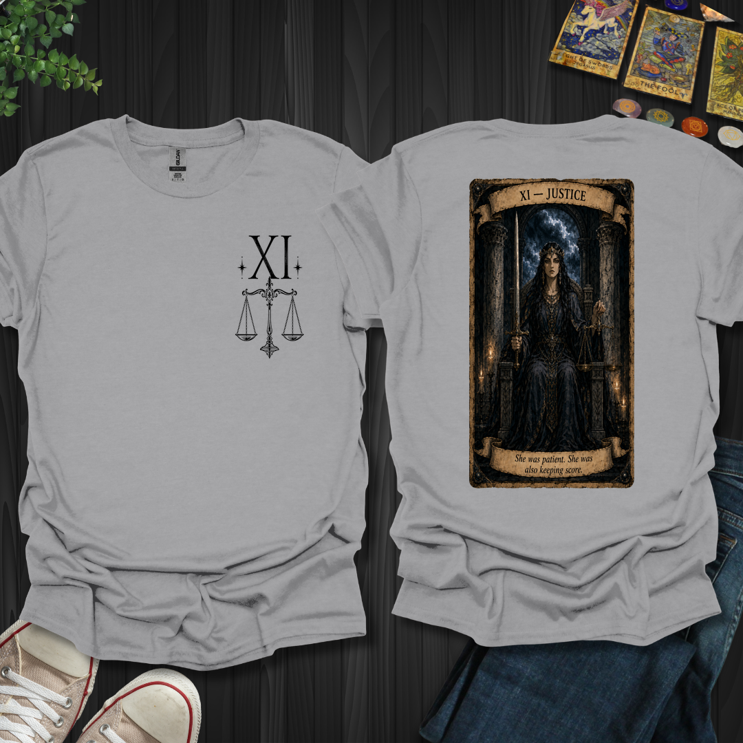 Justice Dark Tarot Series Front and Back T-Shirt