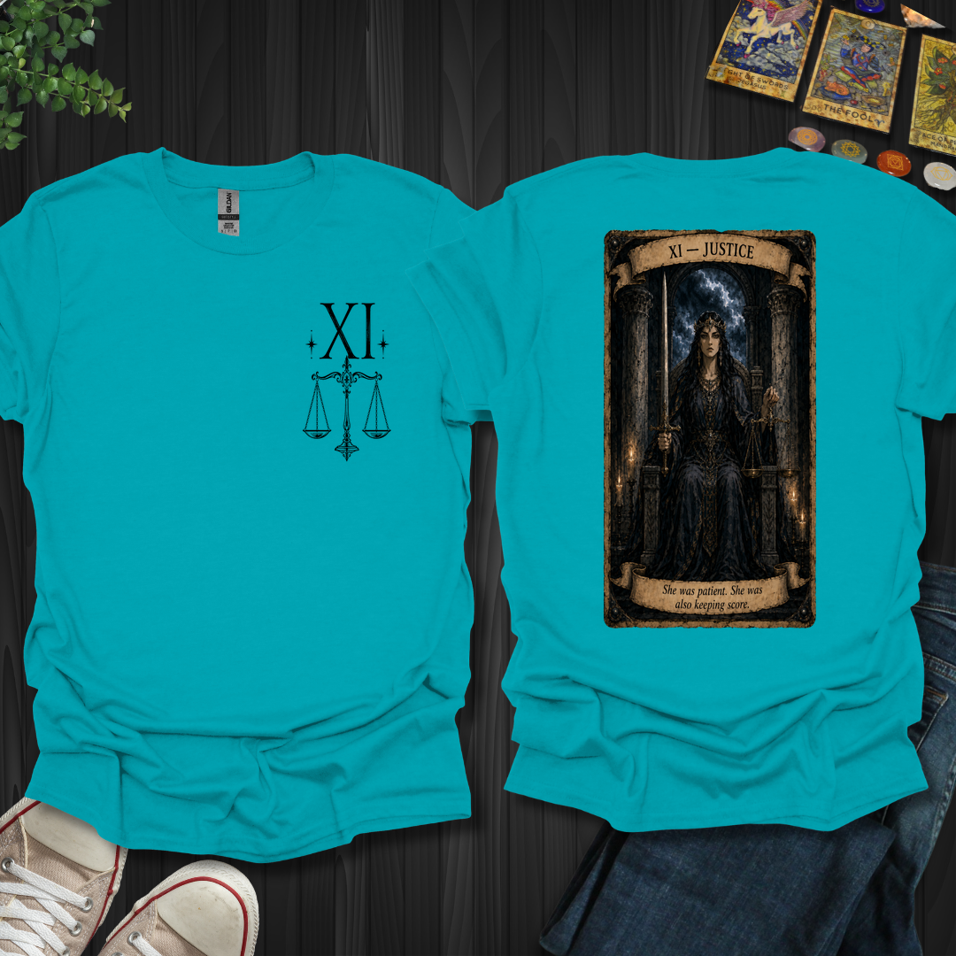 Justice Dark Tarot Series Front and Back T-Shirt