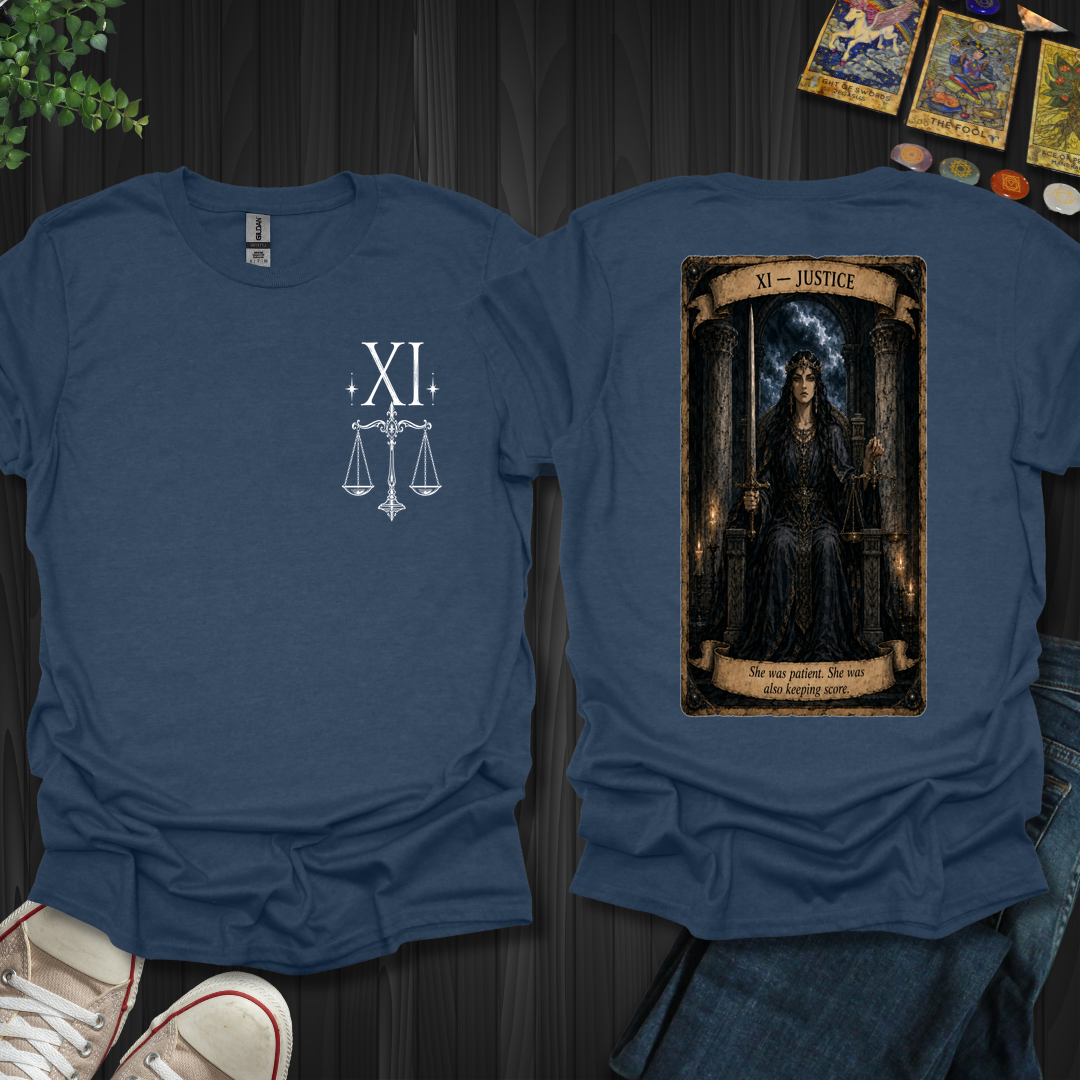 Justice Dark Tarot Series Front and Back T-Shirt